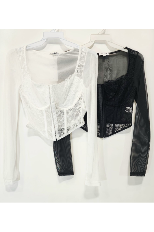 Long Sleeve Mesh & Lace Corset