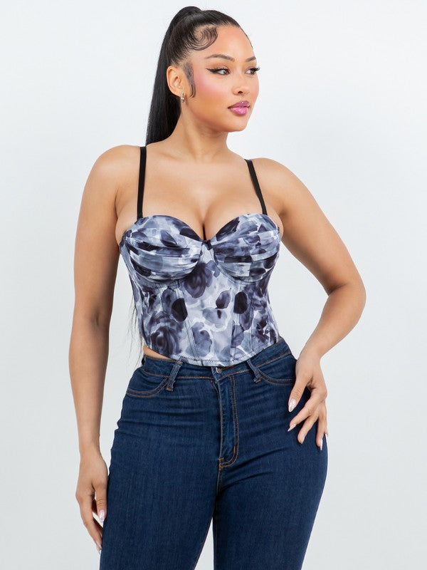 Floral Print Ruched Bra Corset Top