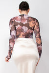 Front Twist Floral Long Sleeve Crop Top