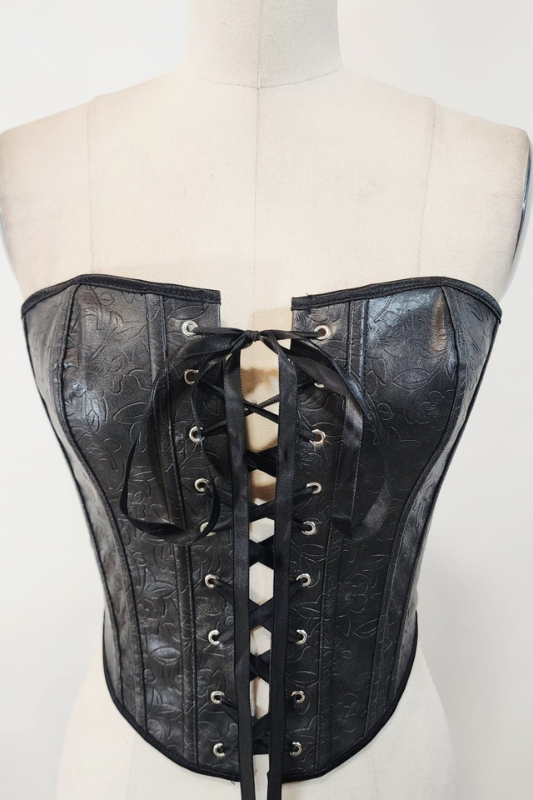 Embossed PU Lace Up Corset Top