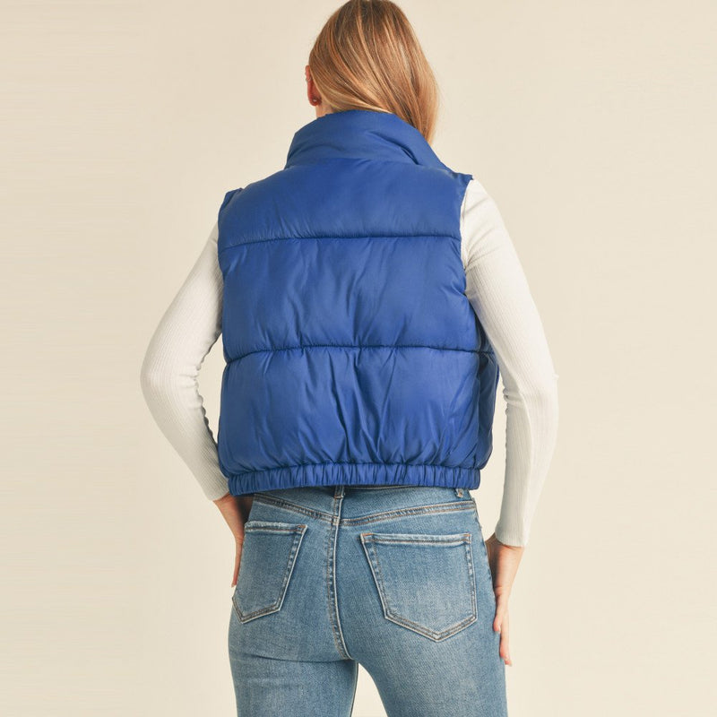 Solid High Neck Puffer Vest