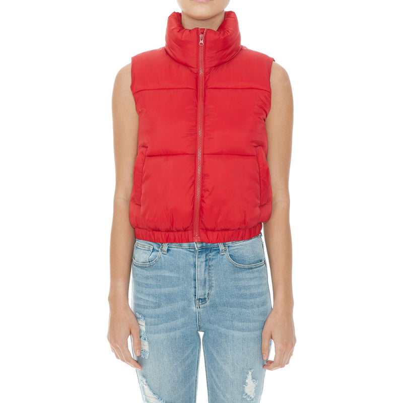 Solid High Neck Puffer Vest