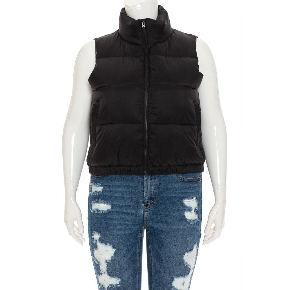 High Neck Solid Puffer Vest