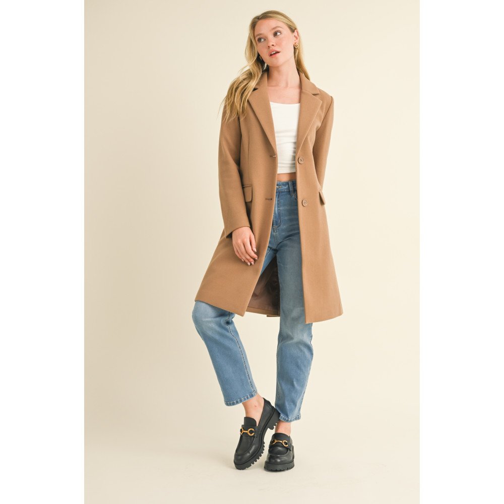 Notched Lapel Long Pocket Coat