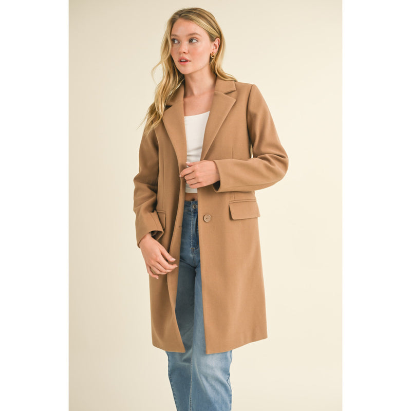 Notched Lapel Long Pocket Coat