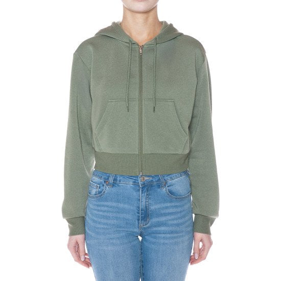 Fleece Zip-Up Crop Hoodie