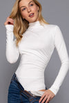 High Neck Long Sleeve Shirring Knit Bodysuit