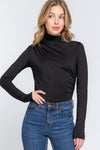 High Neck Long Sleeve Shirring Knit Bodysuit