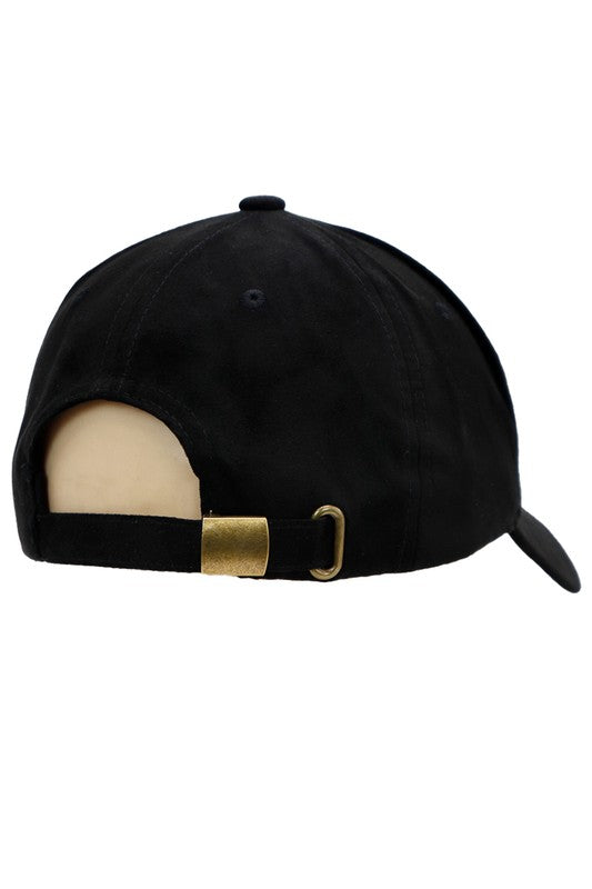 Faux Suede Curved Bill Six Panel Baseball Hat