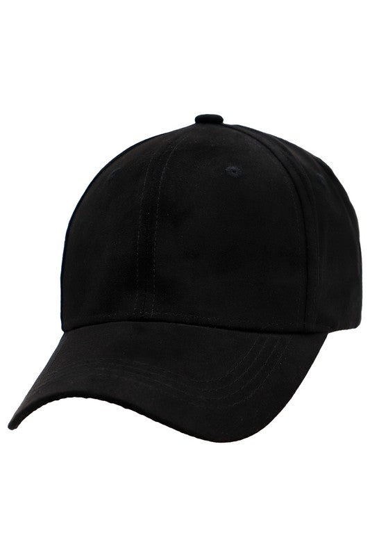 Faux Suede Curved Bill Six Panel Baseball Hat