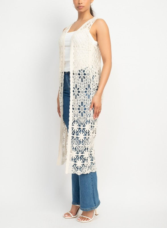 Longline Crochet Lace Vest