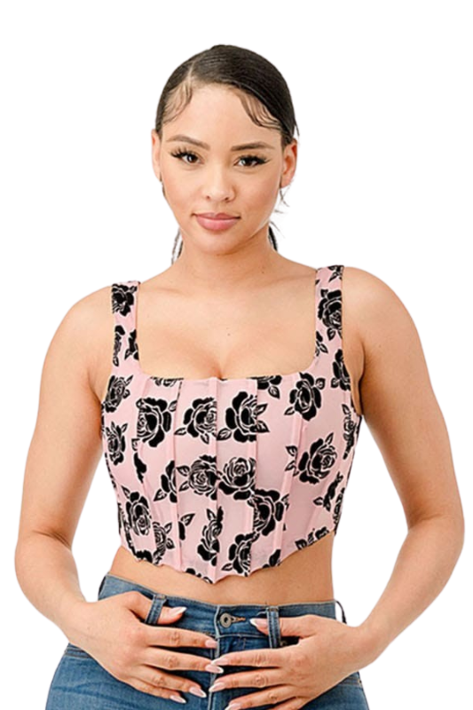 Flocked Floral Tank Bustier