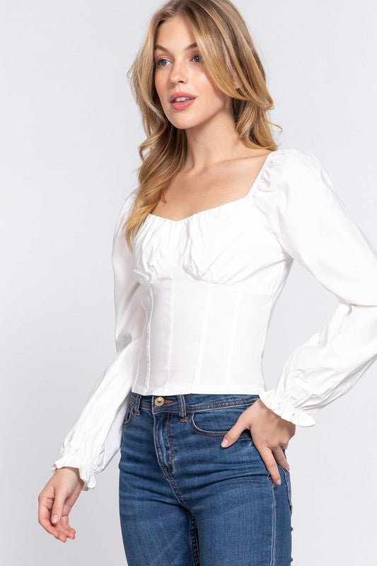 Sweatheart Neck Long Sleeve Bustier Top