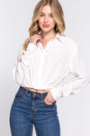 Knot Front Long Sleeve Collared Blouse