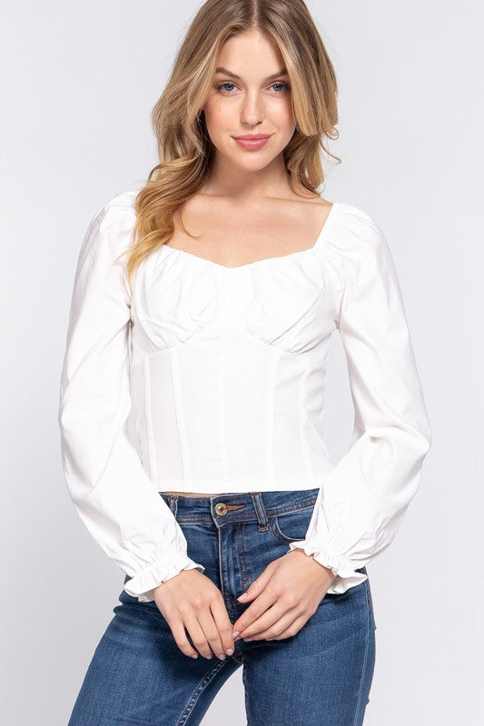 Sweatheart Neck Long Sleeve Bustier Top