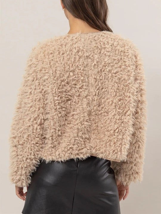 Open Zip Fuzzy Fur Jacket