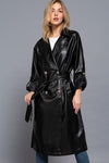 Faux Leather Double Breasted Trench Coat