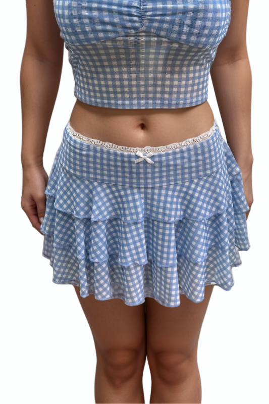 Checker Ruffled Bow Mini Skirt