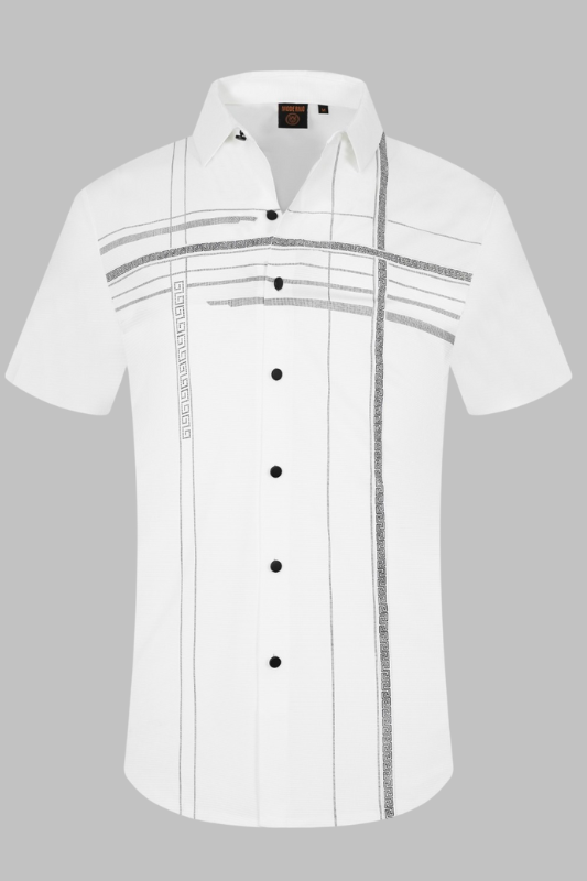 Geo Lines Short Sleeve Snap Button Up