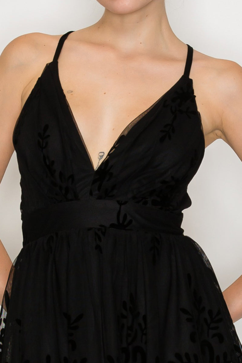 Flocked Mesh A-Line Cami Mini Dress
