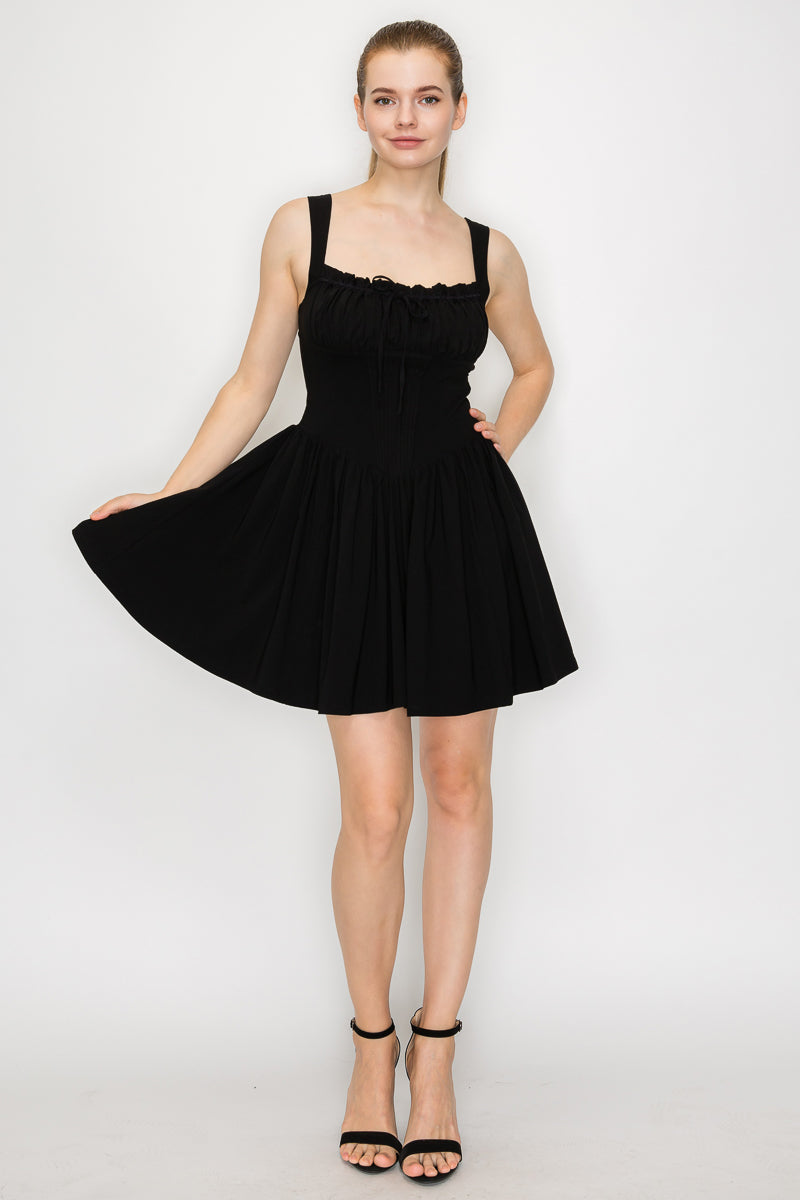 Ruffled Mini Drop Waist A-Line Dress