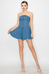 Lace Up Denim Tube Romper