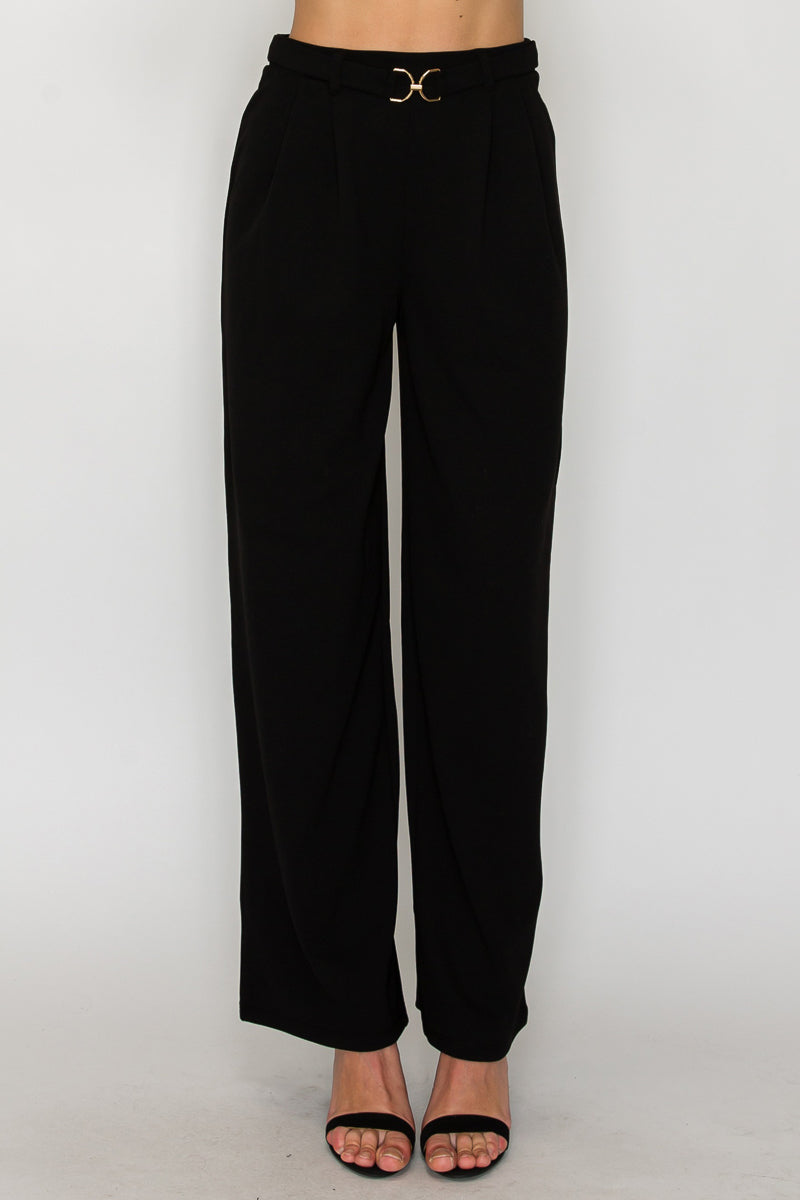 Metal Belt Detail Wide Leg Pant