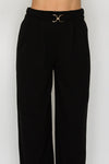 Metal Belt Detail Wide Leg Pant