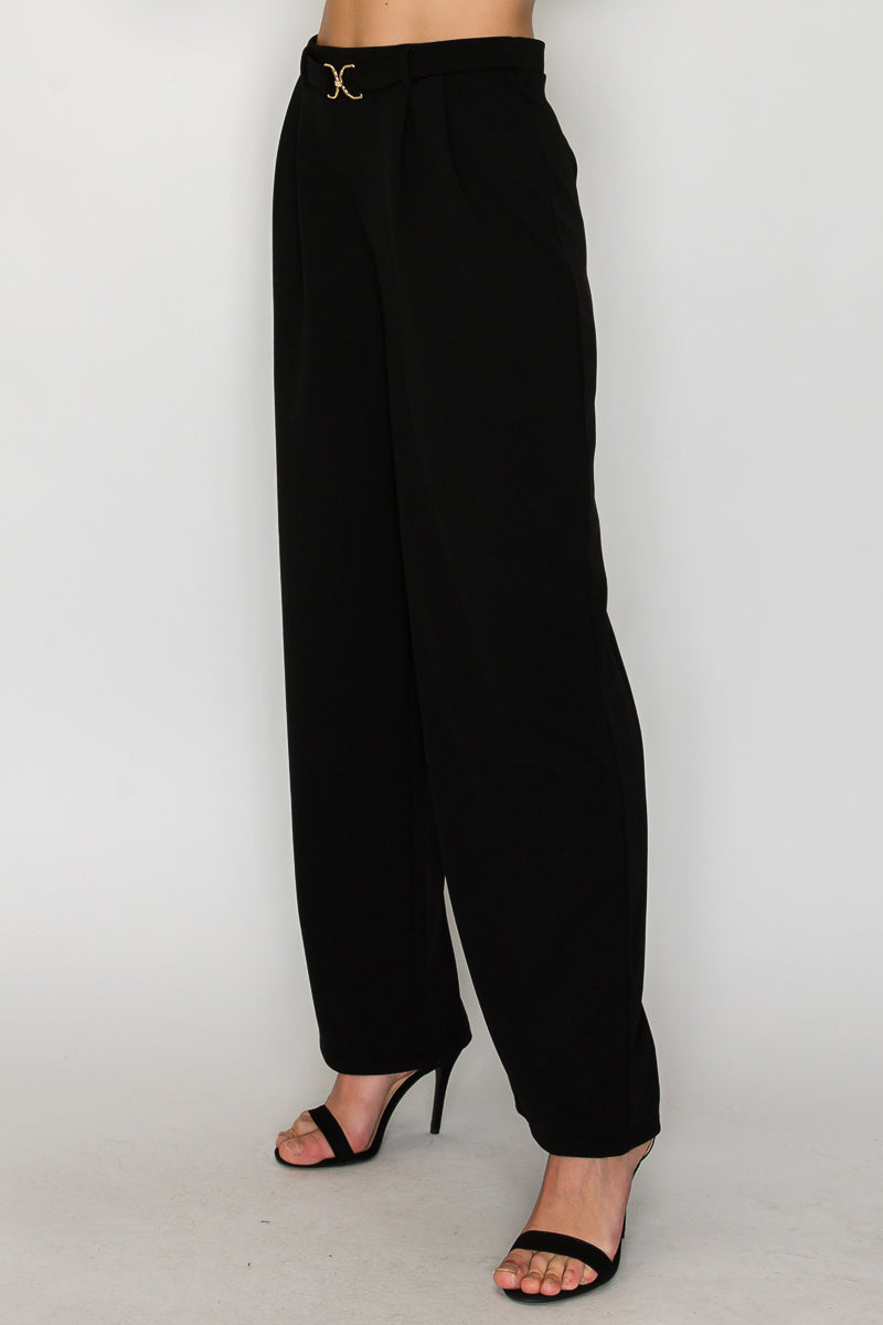 Metal Belt Detail Wide Leg Pant