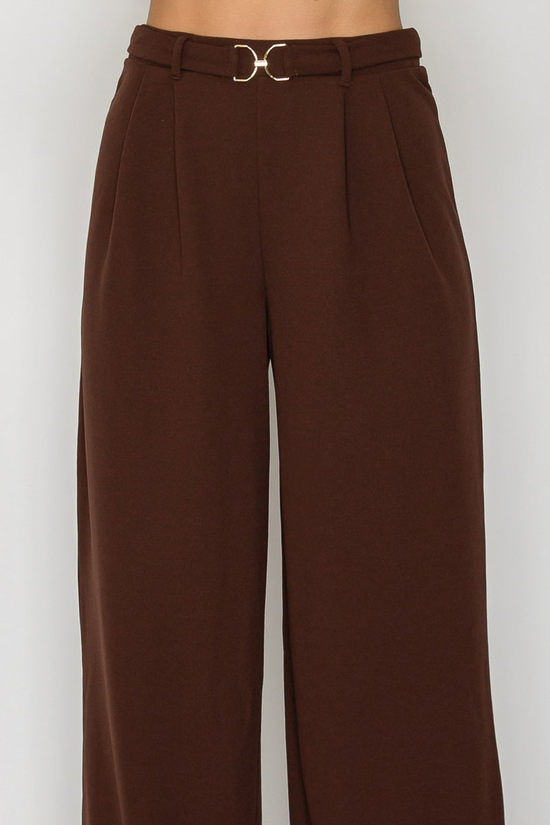 Metal Belt Detail Wide Leg Pant