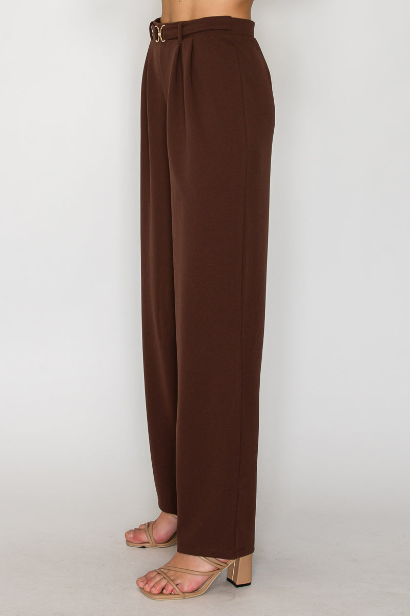 Metal Belt Detail Wide Leg Pant