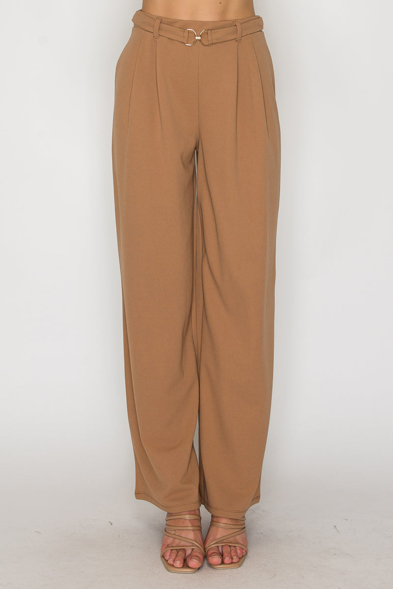 Metal Belt Detail Wide Leg Pant