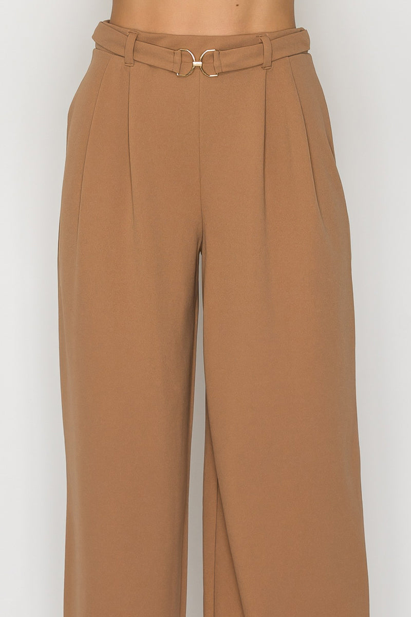 Metal Belt Detail Wide Leg Pant