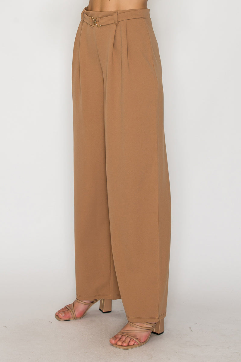 Metal Belt Detail Wide Leg Pant