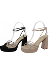 Cross Over Crystal Strap Chunky Heel