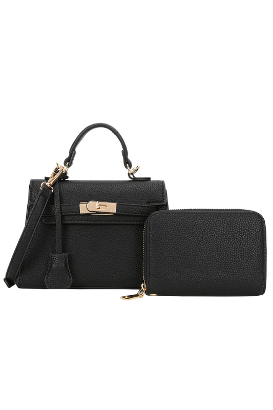 Clasp Front Handle Bag w/Wallet