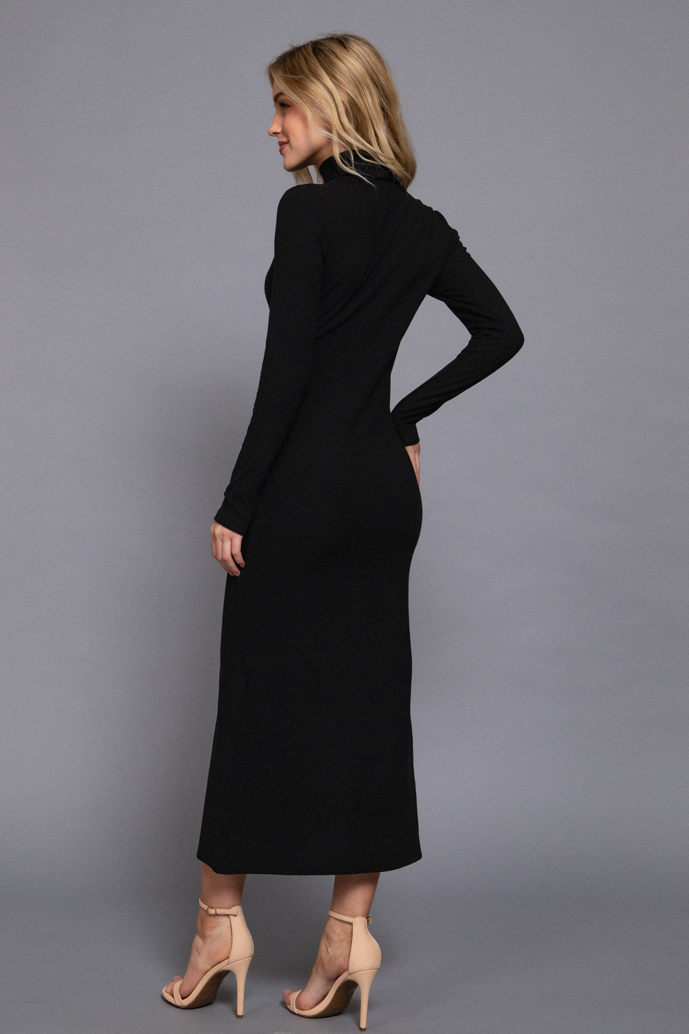 Turtle Neck Long Sleeve Rib Sweater Dress