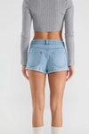 High Rise Cuffed Denim Shorts