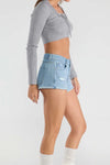 High Rise Cuffed Denim Shorts