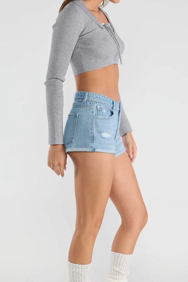 High Rise Cuffed Denim Shorts