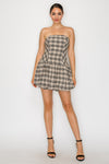 Plaid Bubble Skirt Tube Dress