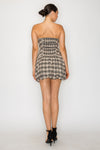 Plaid Bubble Skirt Tube Dress