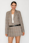 Pleated Plaid Belted Mini Skirt