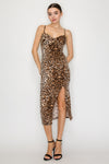 Leopard Print Tie Front Midi Cami Dress