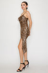 Leopard Print Tie Front Midi Cami Dress