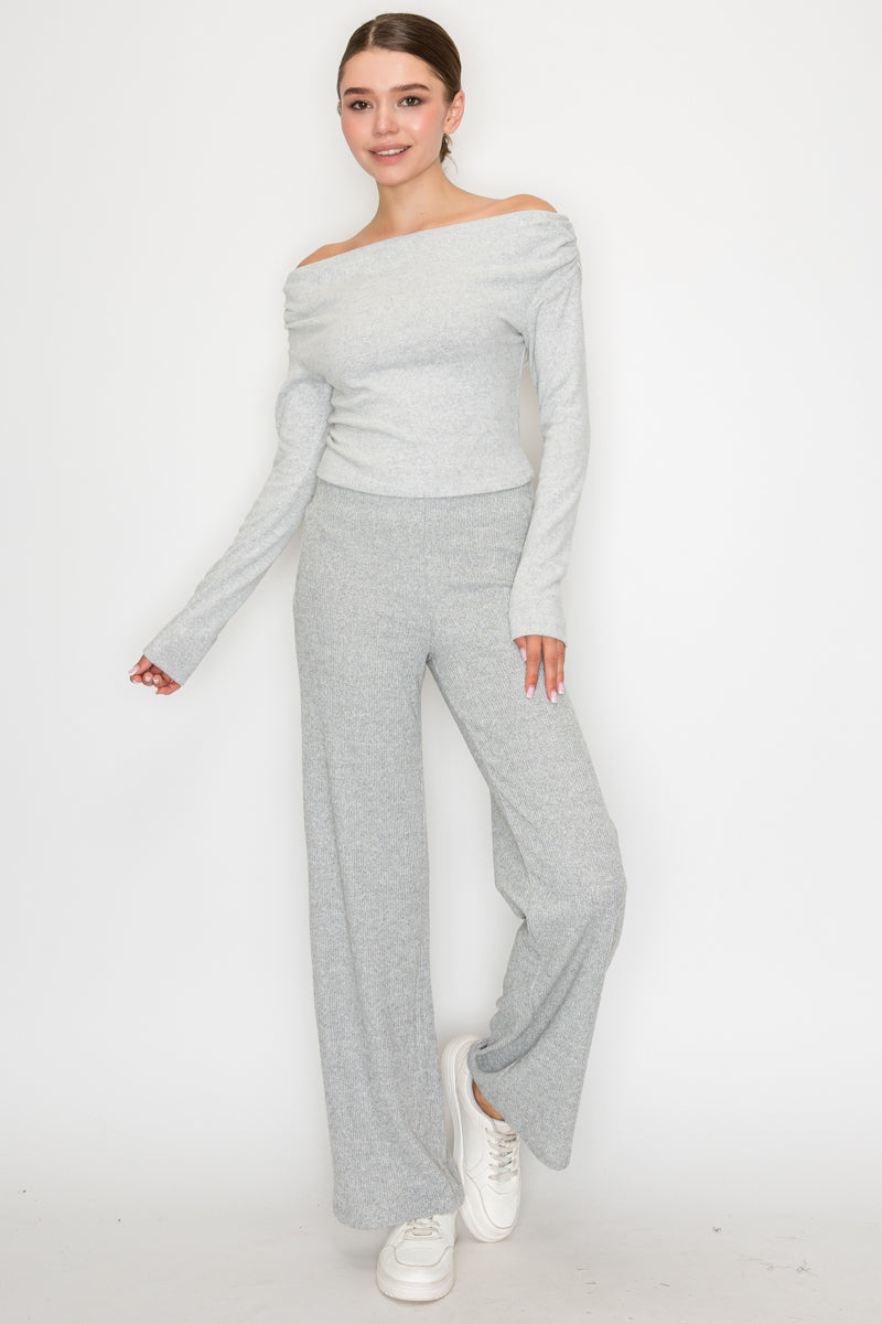Soft Ribbed Wide Leg Lounge Pants