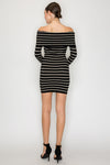 Off Shoulder Striped Ribbed Long Sleeve Mini Dress