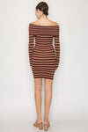 Off Shoulder Striped Ribbed Long Sleeve Mini Dress