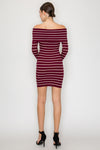 Off Shoulder Striped Ribbed Long Sleeve Mini Dress