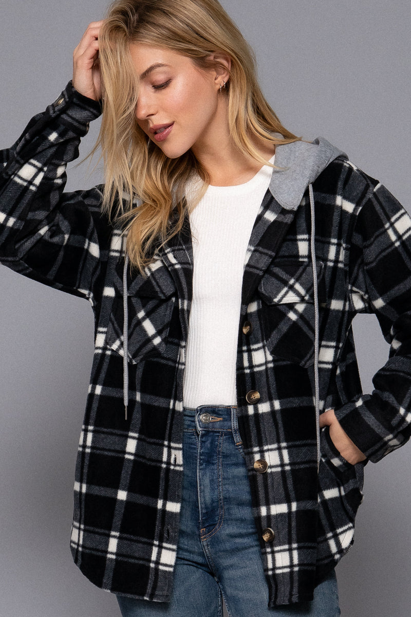 Plaid Button Down Pocket Hoodie